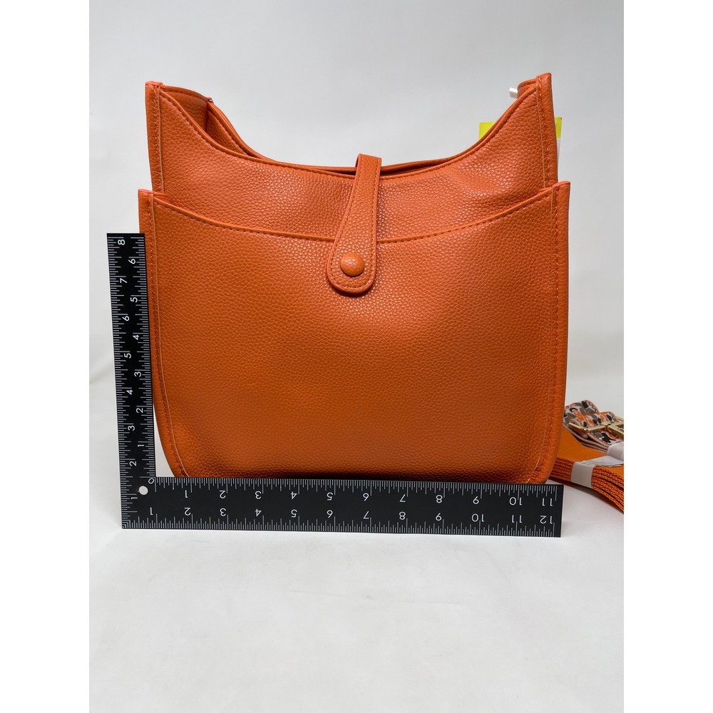 Ahdorned Orange Vegan Leather Messenger Crossbody Bag with 2 Guitar‎ Straps NEW - Picture 8 of 11